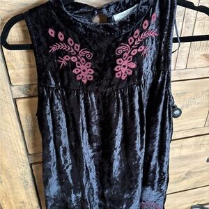 Cost Plus World Market Velvet Top with Pink Floral Detail
